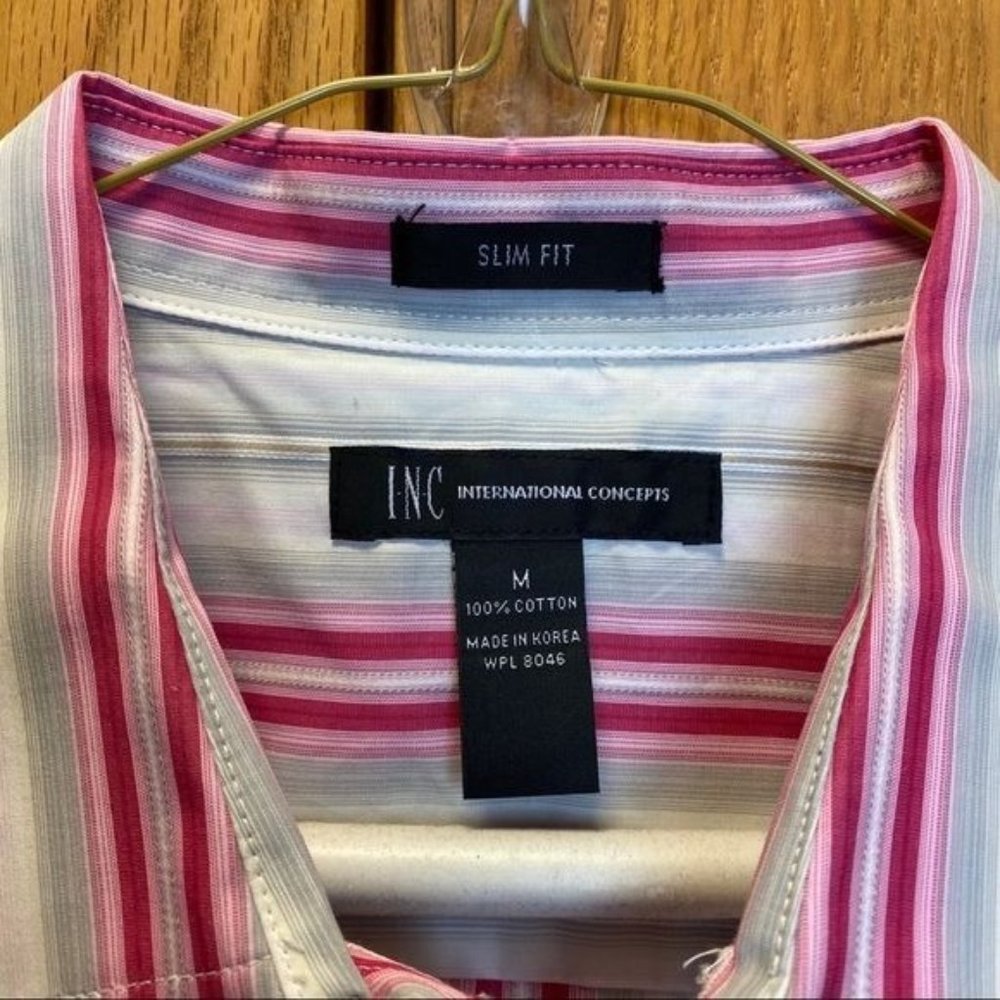 INC International Concepts Pink White Stripe Button Up Long Sleeve Shirt Size M - Picture 3 of 4